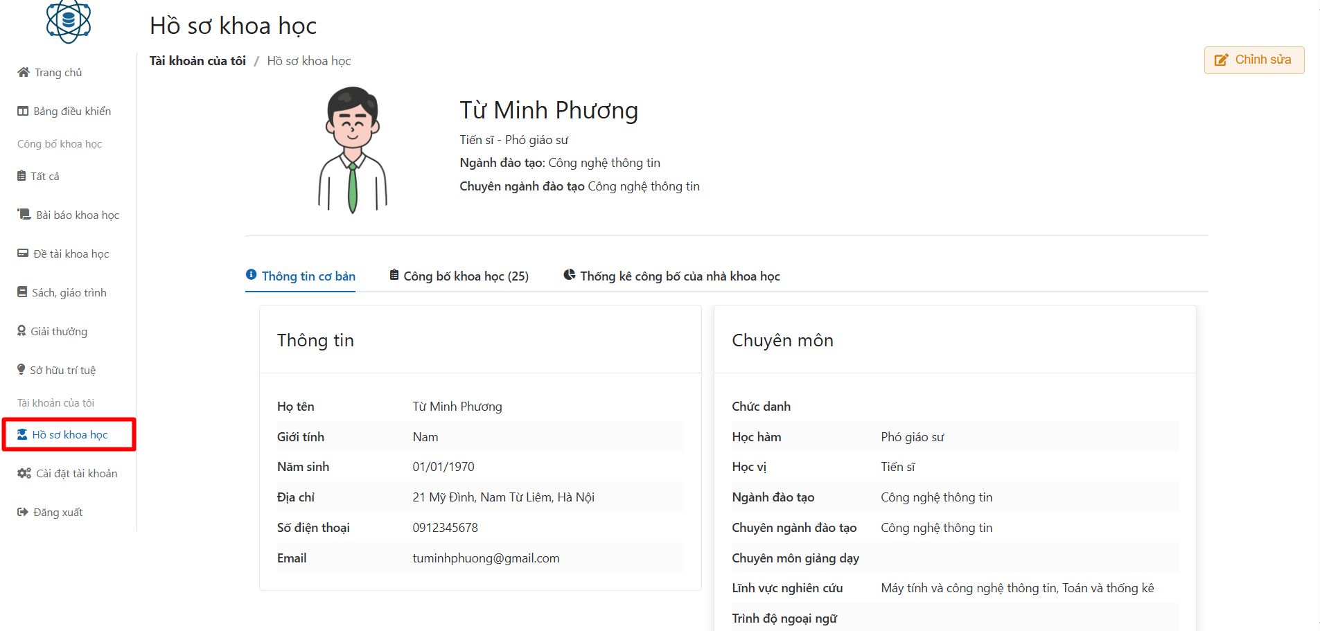 Chỉnh sửa hồ sơ