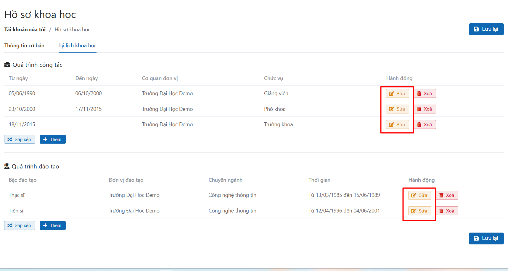Chỉnh sửa hồ sơ