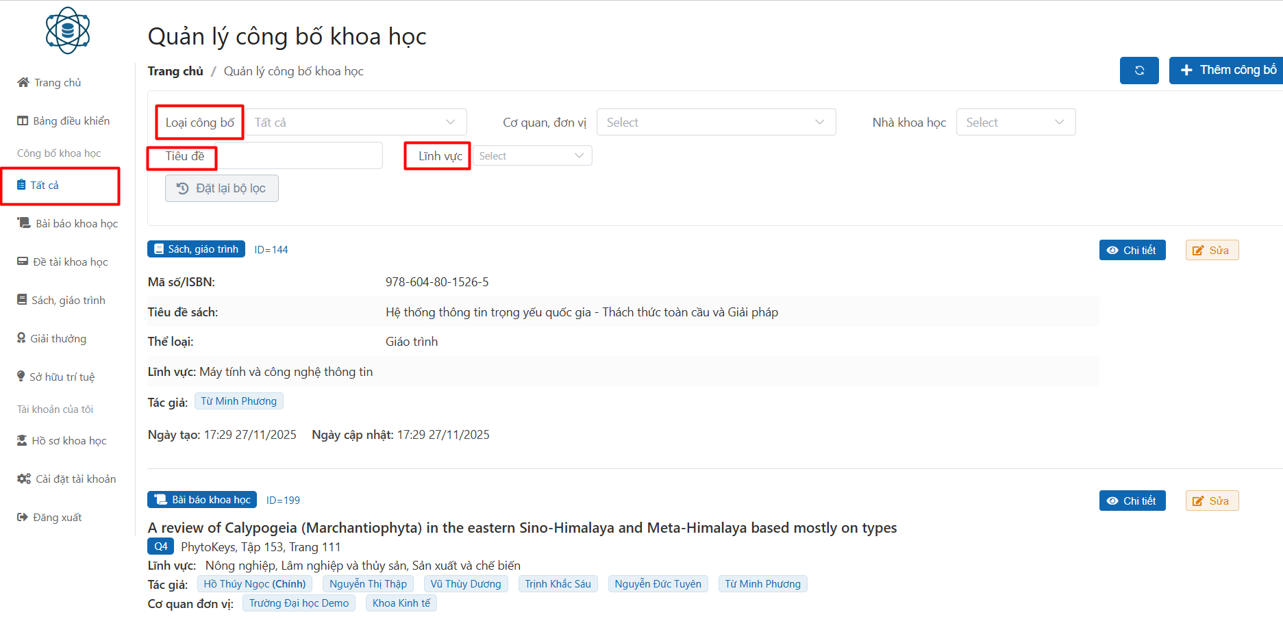 Chỉnh sửa công bố