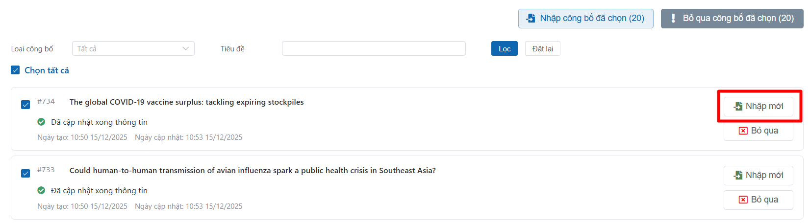 Thêm công bố khoa học