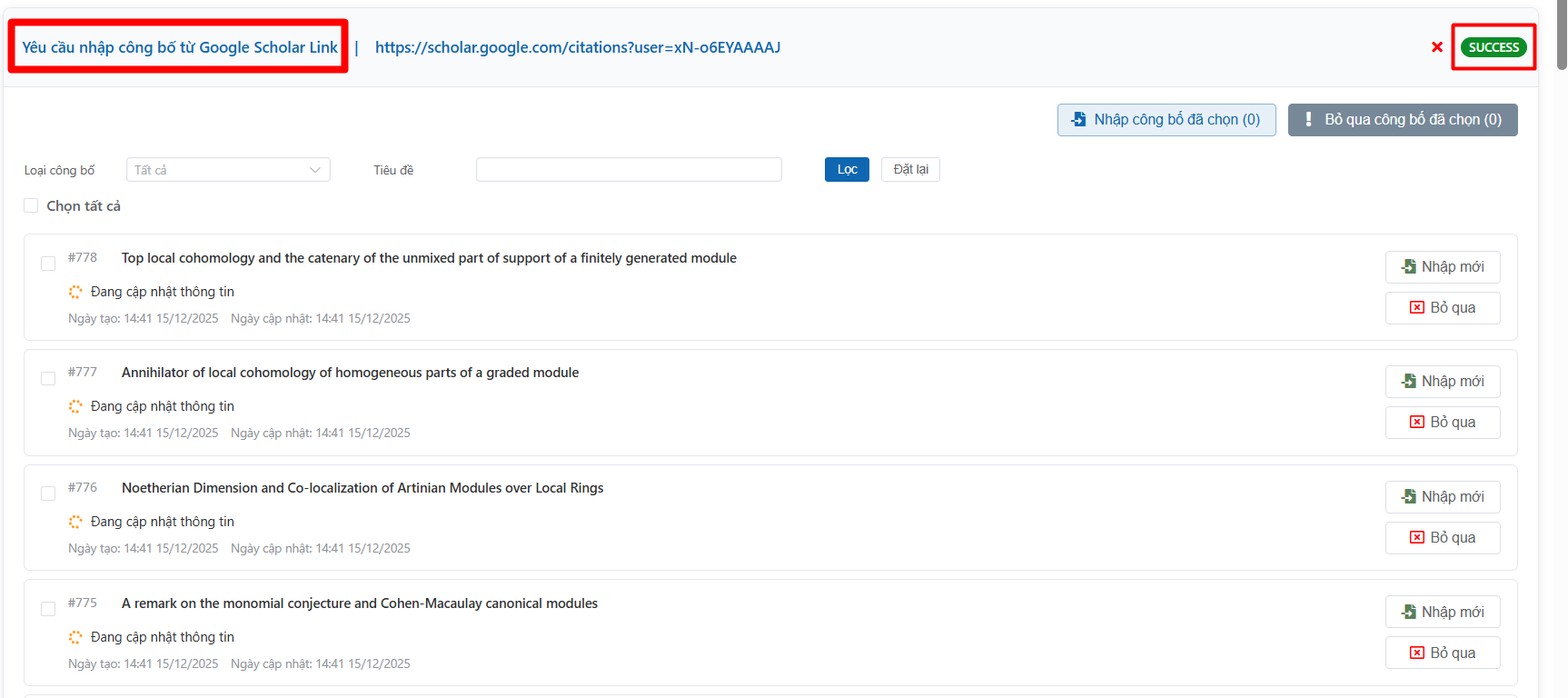 Thêm công bố khoa học