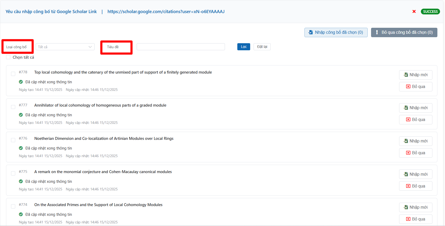 Thêm công bố khoa học