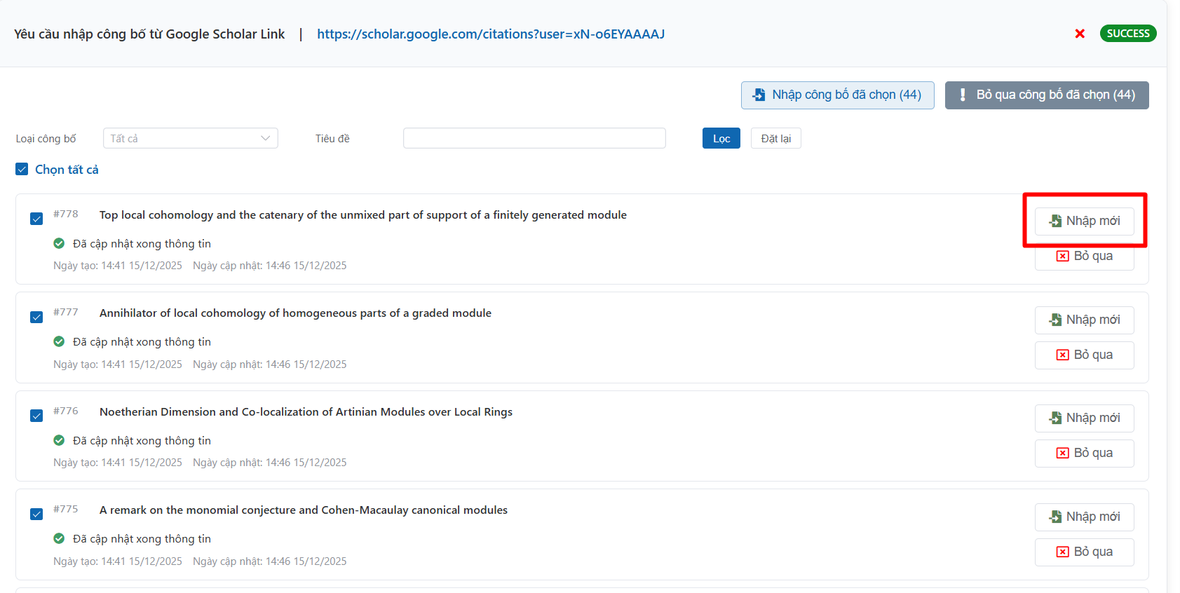 Thêm công bố khoa học