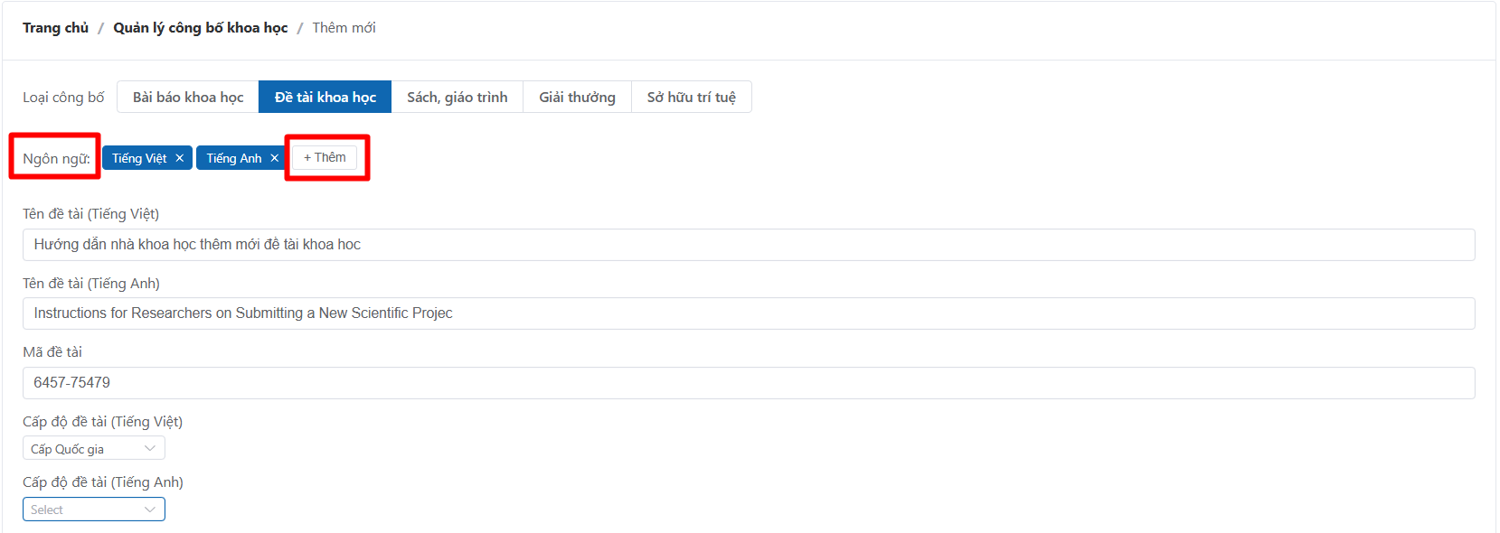 Thêm công bố khoa học