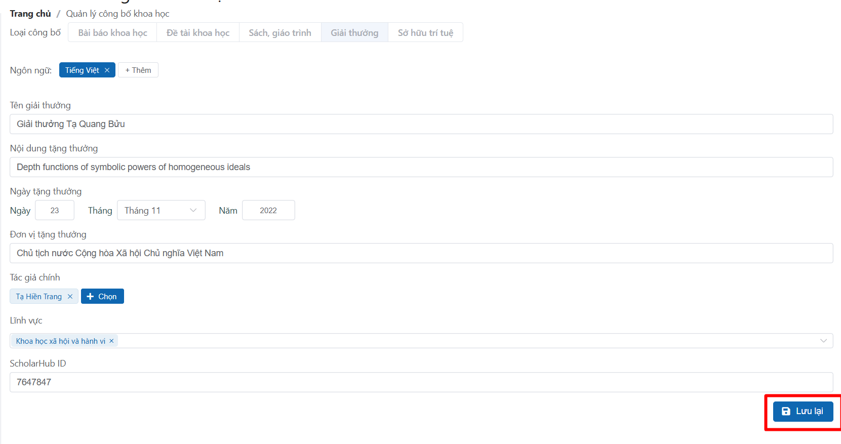 Thêm công bố khoa học