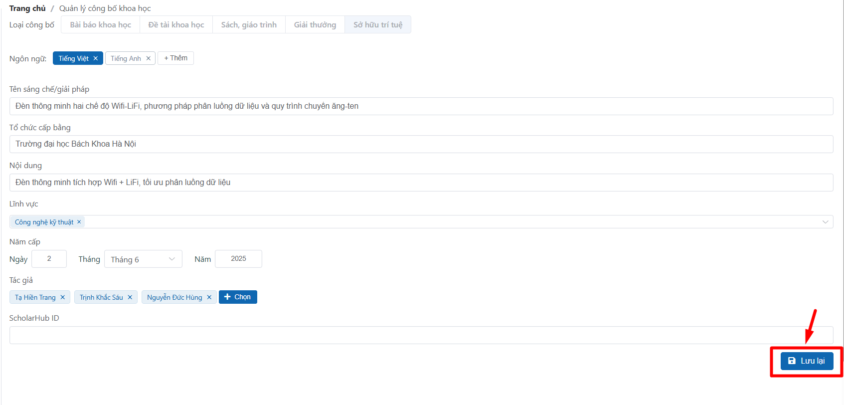Thêm công bố khoa học