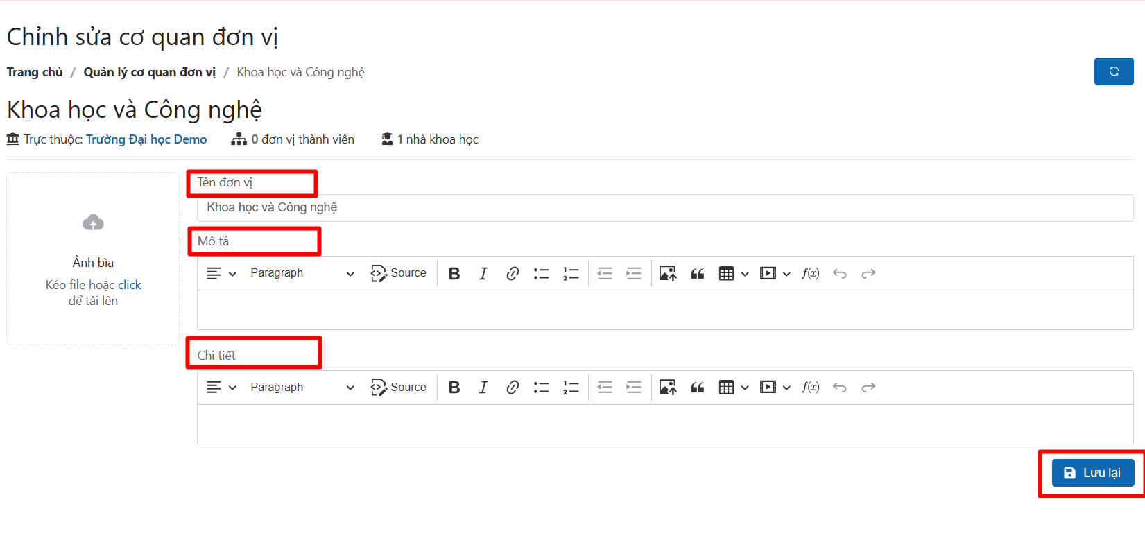 Chỉnh sửa cơ quan đơn vị