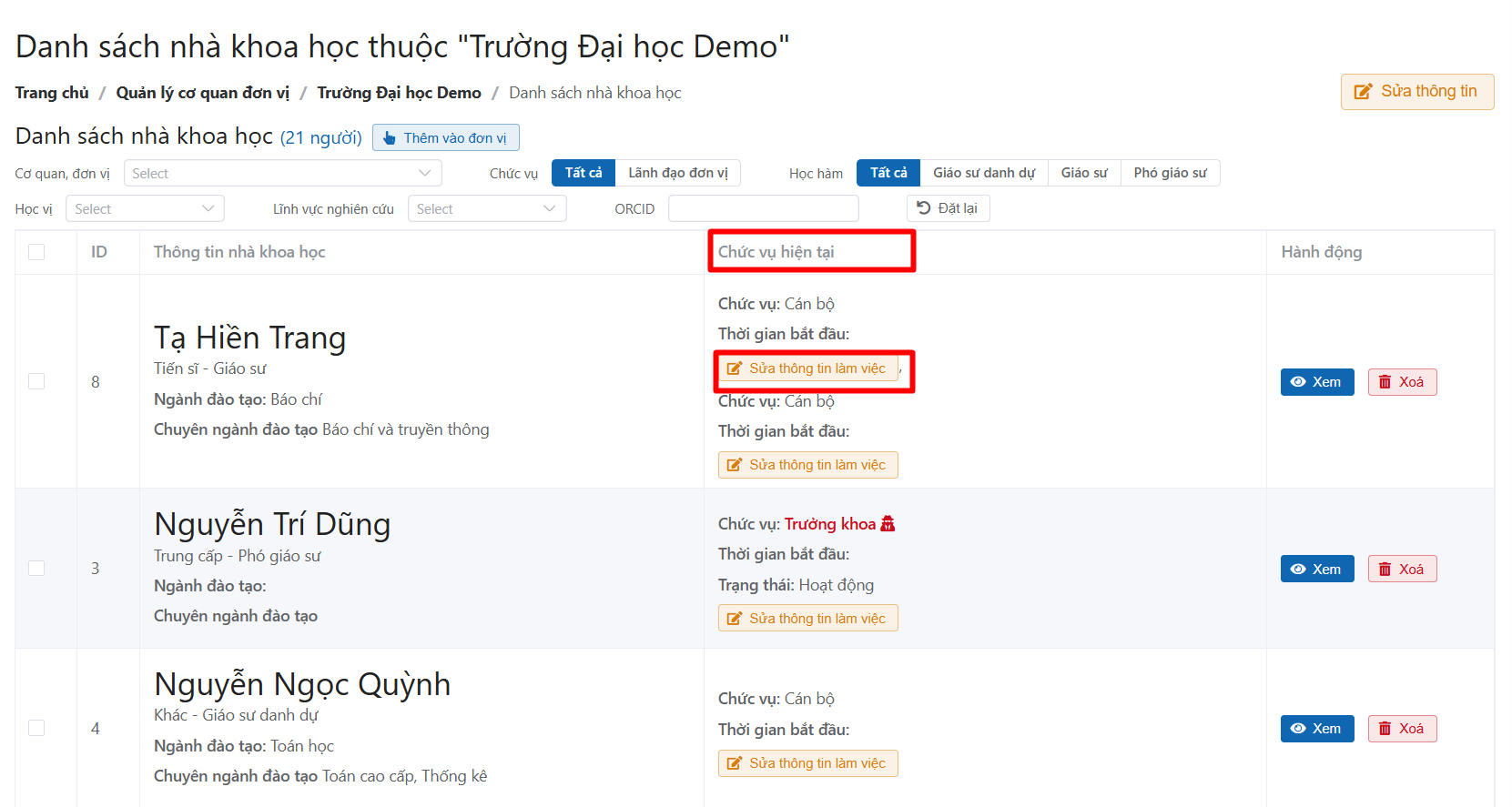 Chỉnh sửa cơ quan đơn vị