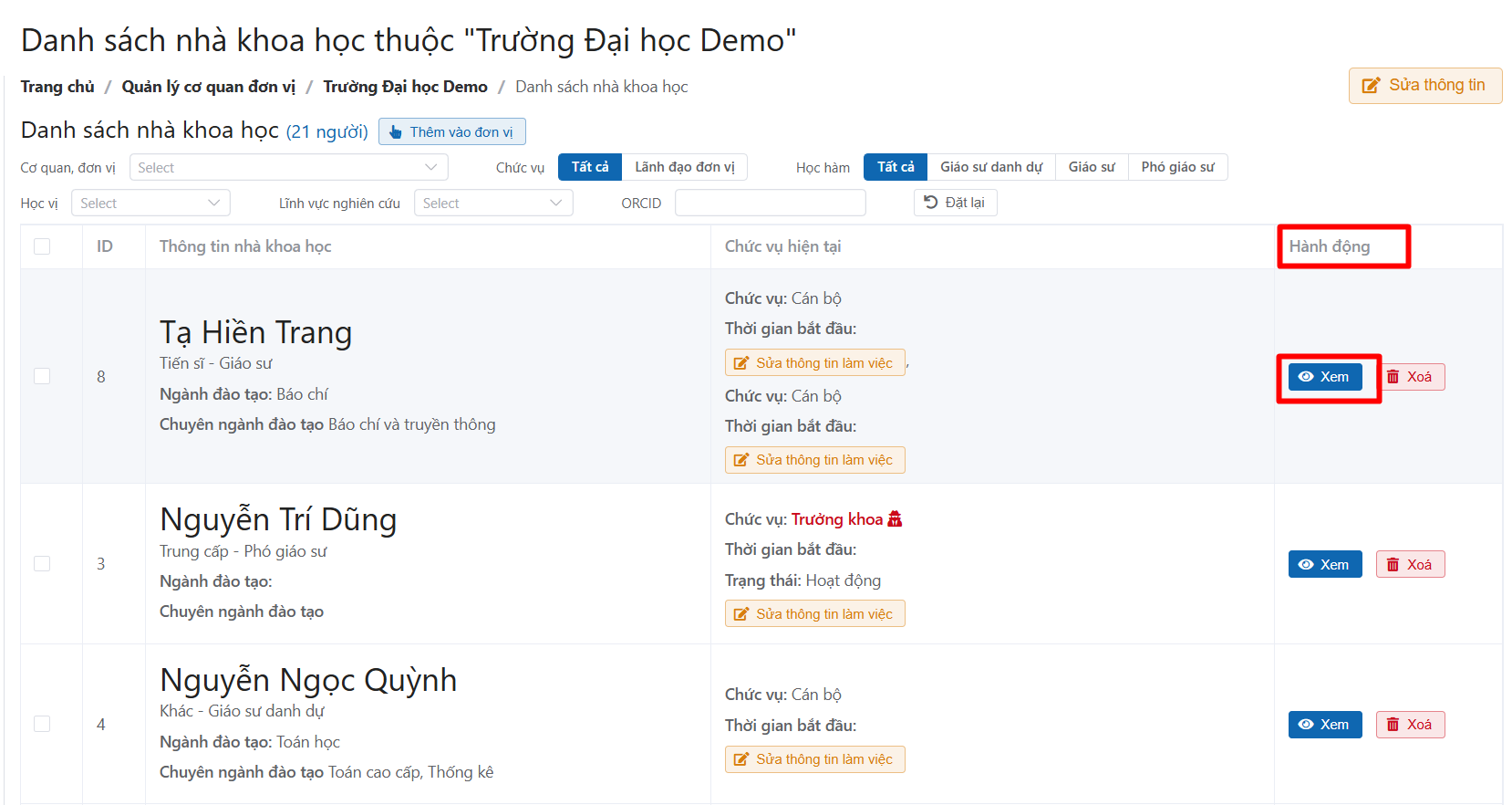 Chỉnh sửa cơ quan đơn vị