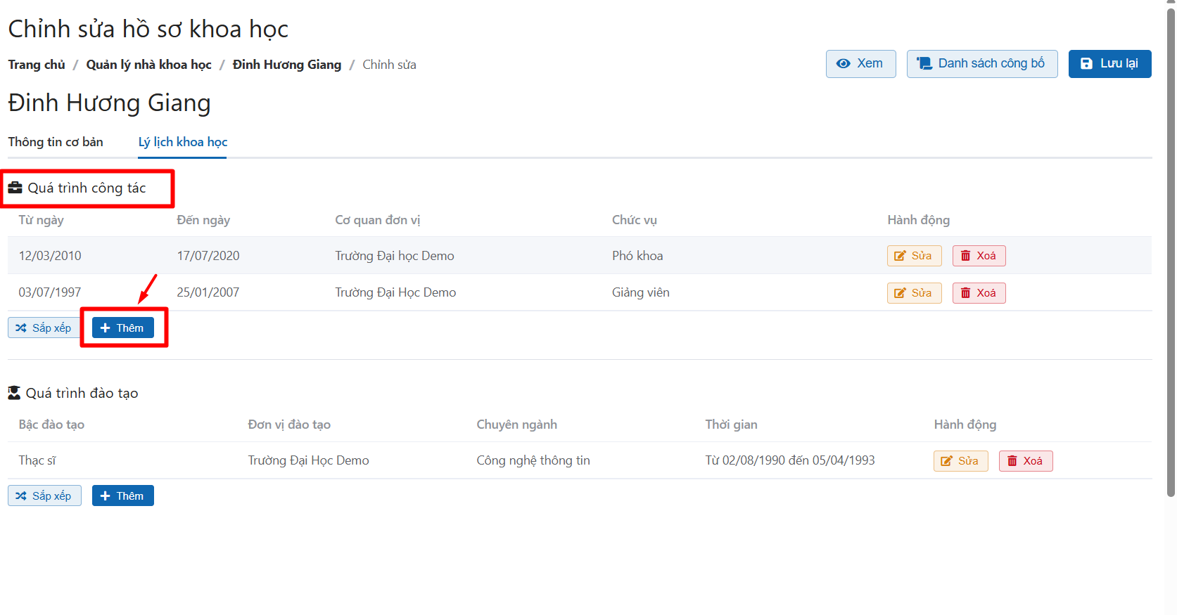 chỉnh sửa thông tin
