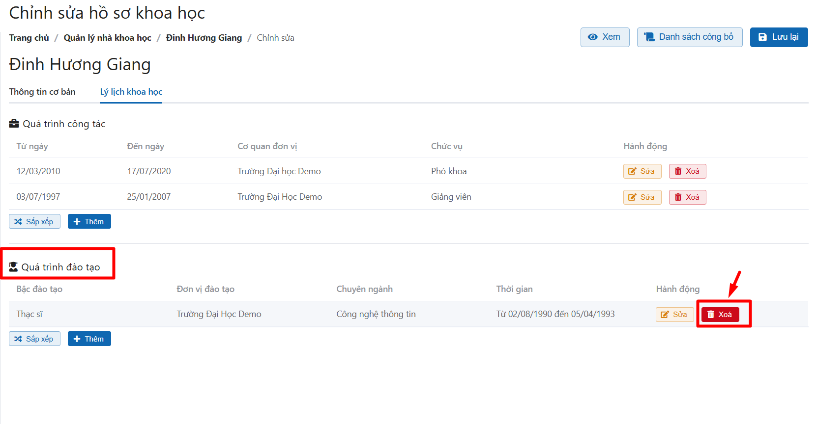chỉnh sửa thông tin