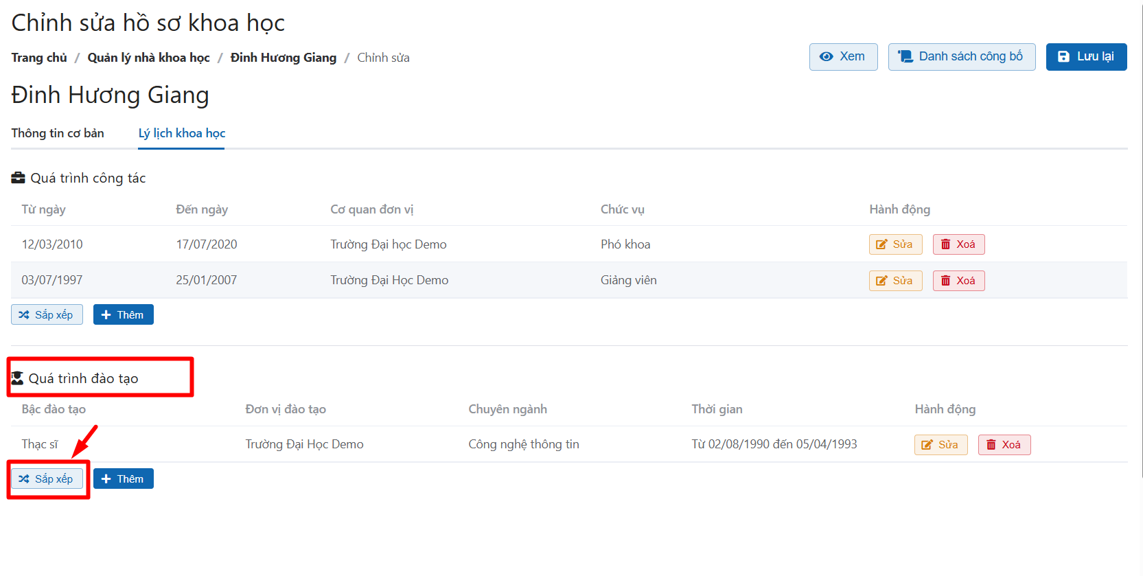 chỉnh sửa thông tin