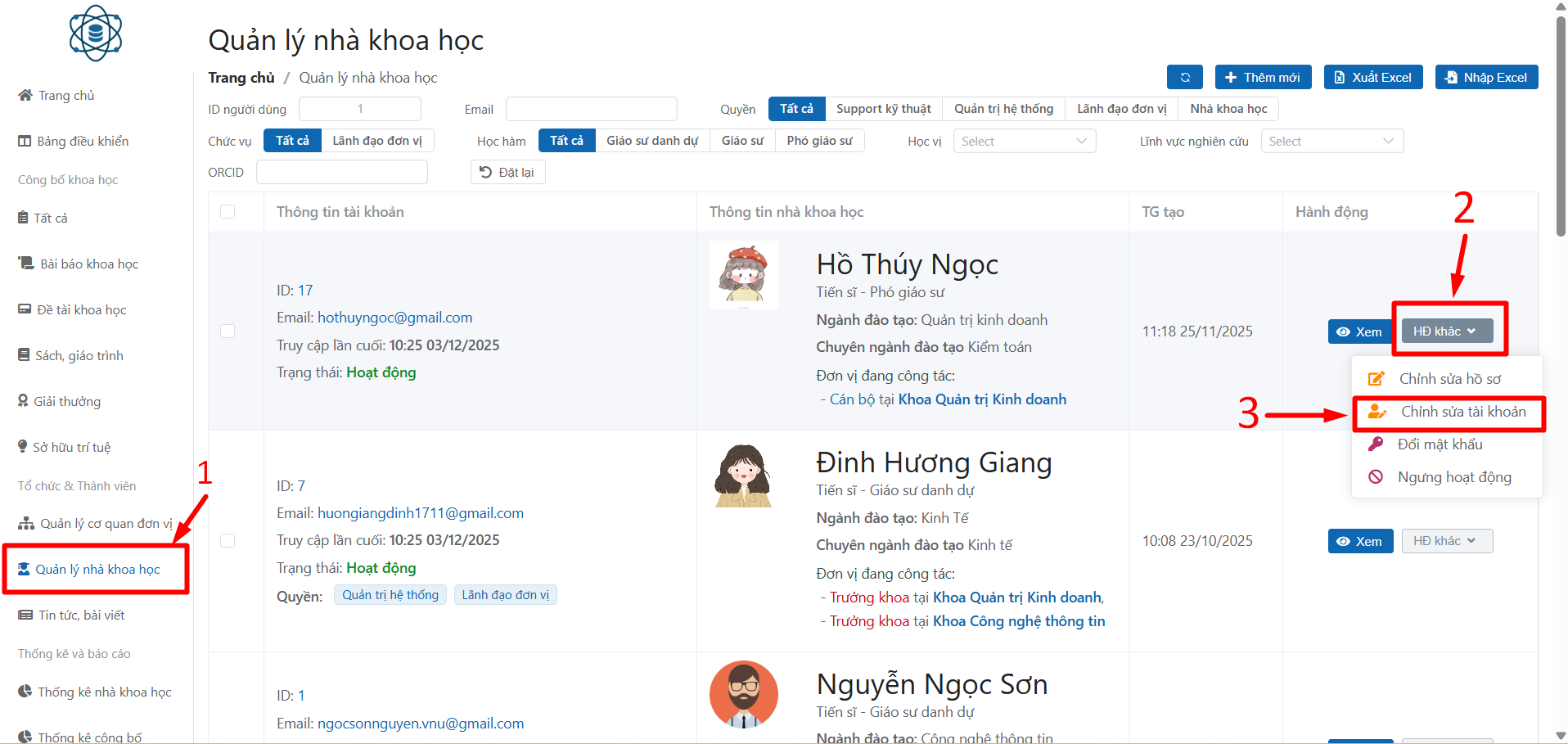 chỉnh sửa thông tin