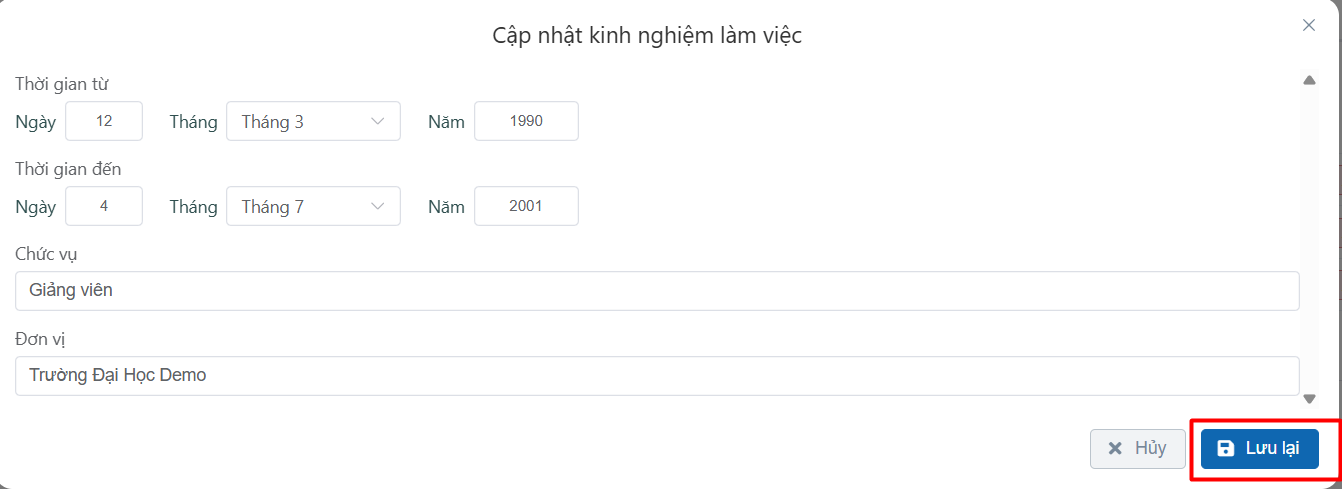 Cập nhật thông tin cá nhân