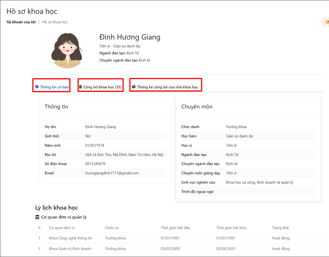 Cập nhật thông tin cá nhân