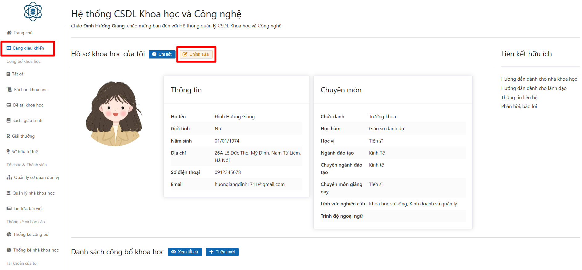 Cập nhật thông tin cá nhân