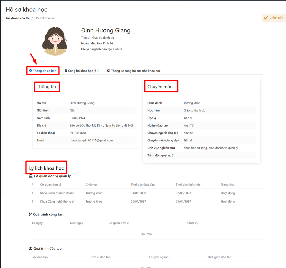Cập nhật thông tin cá nhân