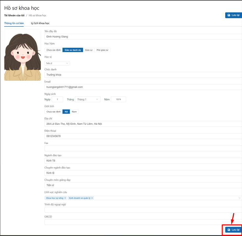 Cập nhật thông tin cá nhân